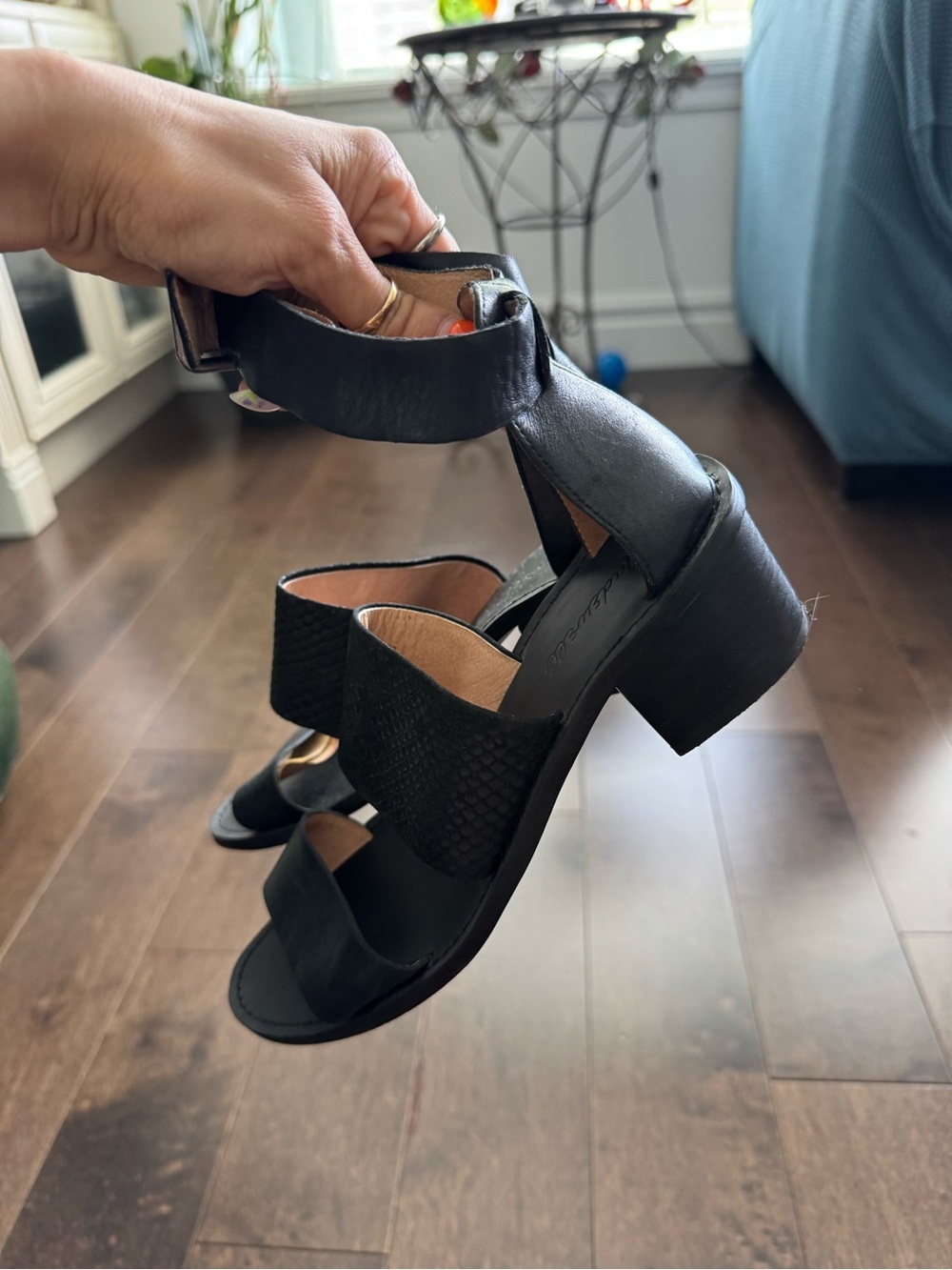 Madewell Black Leather Block Heel Sandals